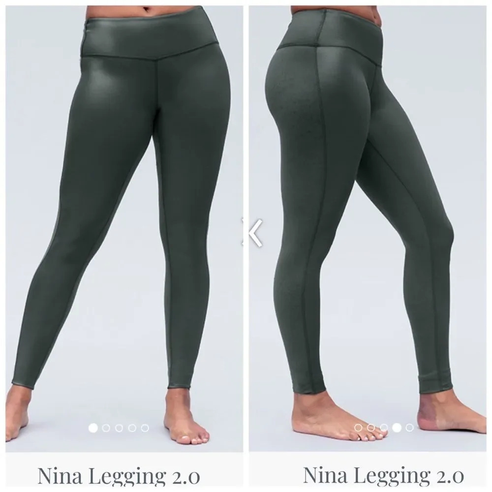 Peach Green High Rise‎ Glossy Faux Leather Front Matte Back Legging Size L - Picture 6 of 11